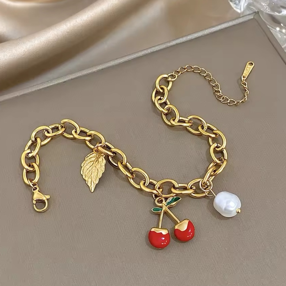 Gold Cherry Charm Bracelet
